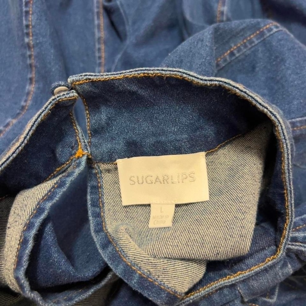 Sugar Lips Denim Bow Dress Aura Jacey Size Large Boho Preppy Western - Picture 8 of 8